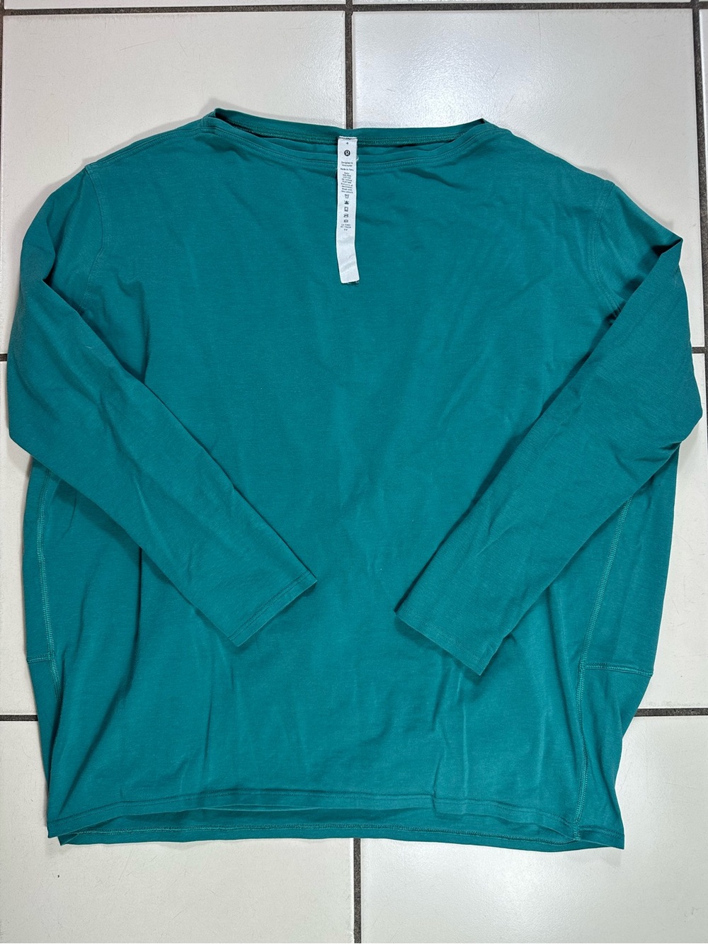Lululemon Shirt Womens 4 Green Long Sleeve Crew Neck Pima Cotton Basic Yoga Gym
